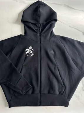 adidas Black Full-Zip Hoodie University of Miami Mascot Sz S